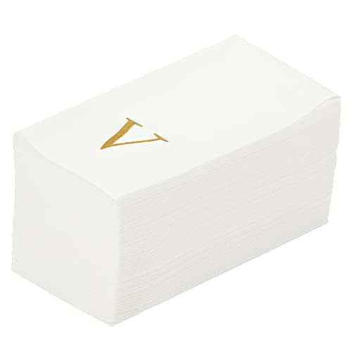 Paper Rectangle Gold Letter V Linen (Gold / 2000 Count / V)