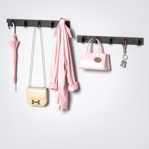 Stainless Steel Wall Coat Rack (Black / 5 "L" Hooks, 2PACK)