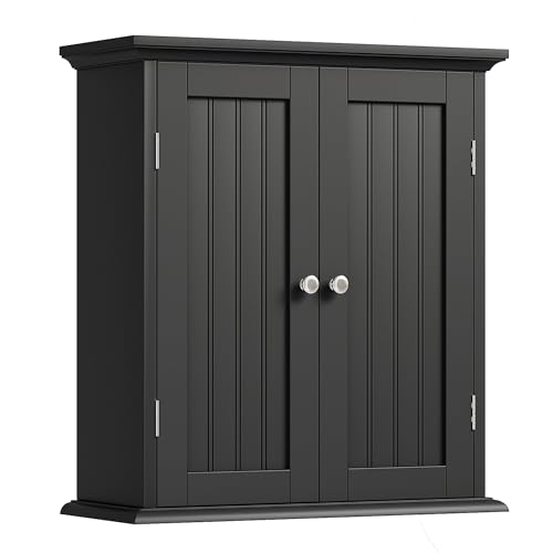 Bathroom Wall Cabinet with 2 Doors (Black / 8.8"D x 21.1"W x 24"H)