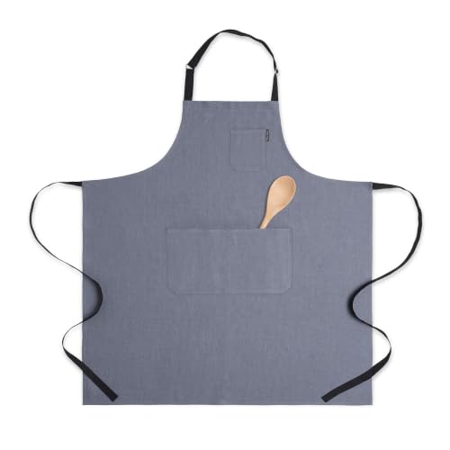 100% Pure Linen Apron (Grey / Black / 39.5 X 37 Inch)