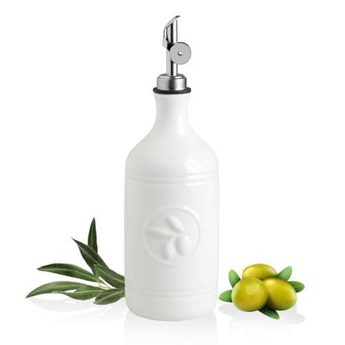 Sweejar 16 Oz Ceramic Olive Oil Dispenser Bottle (White / 16 Oz(Silver Spout))