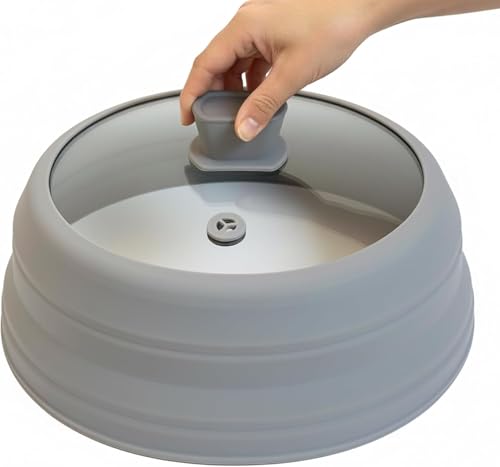 10.5 Inch Silicone & Glass Microwave Splatter Cover (Grey / 10.8Inch)