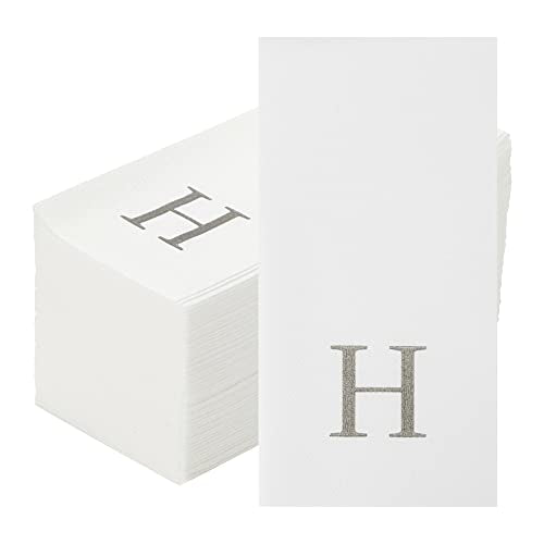 Paper Rectangle Silver Letter H Linen (Silver / 50 Count / H)
