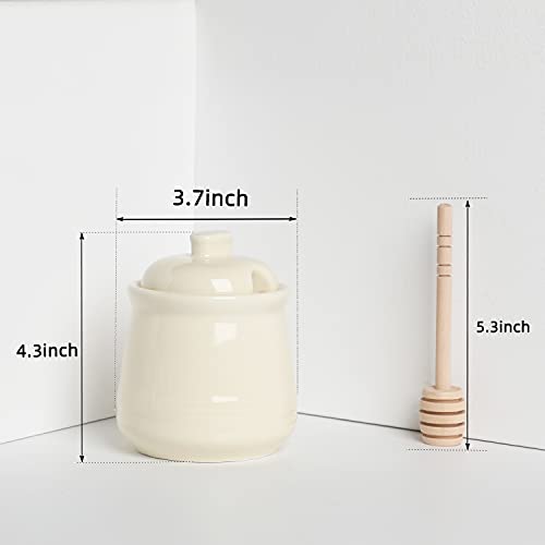 Porcelain Honey Jar with Lid and Honey Dipper (Beige)