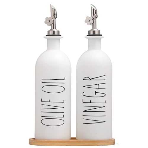 16oz Olive Oil Dispenser Bottles for Kitchen (White+Tray / 16 fl oz)