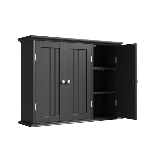 Laundry Cabinet with 3 Doors and Adjustable Shelves (Black / 9.06"D x 31.1"W x 23.4"H)