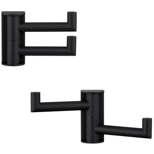 Matte Black Swivel Towel Hooks for Bathrooms (2 Pack / Matte Black)