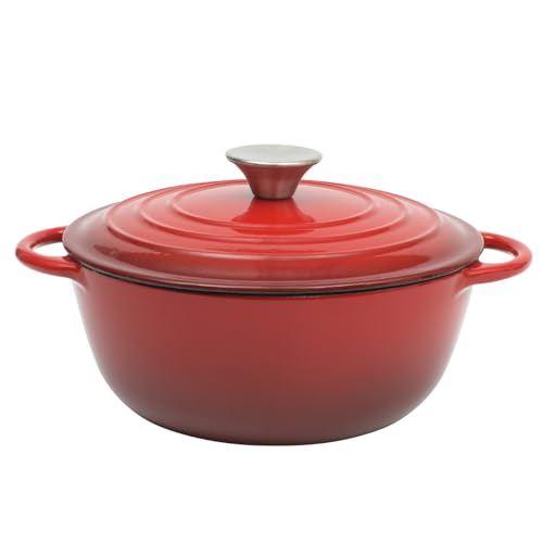 Addlestone 2.65 Quart Round Enamel Cast Iron Dutch Oven Pot With Lid & Dual Handles (2.65-Quart / Gradient Red)