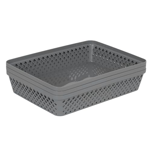 Plastic Storage Basket Set (Grey / Large)