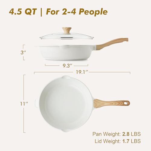 Nonstick Frying Pan Skillet with Lid 3.5 (Ceramic White / 11-inch/4.5QT)