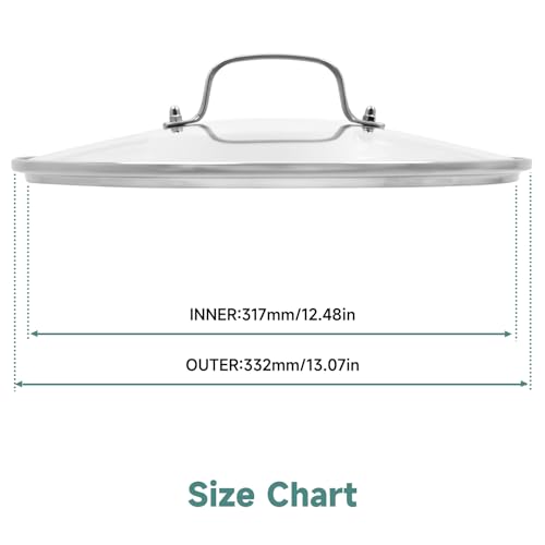 13 IN Glass Lid with Stainless Steel Handle (13 in (12.48in- 13.07in) / Silvery Handle)
