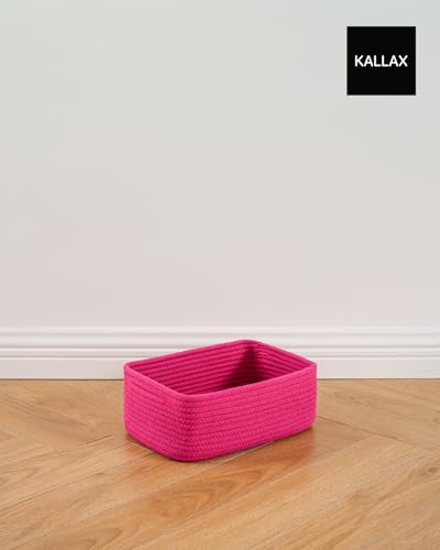 Small Woven Storage Basket for Organizing (Hot Pink / 12"L x 8"W x 4.5"H)