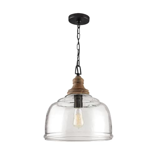 Capital Lighting 330318YG Julian Coastal Style Clear Organic Rippled Glass Dome Pendant (Grey Wash/Iron Silk)
