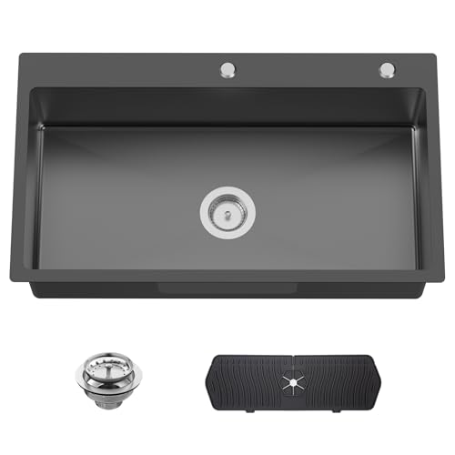 Black 33x19 In Drop In Kitchen Sink (33x19 Black)