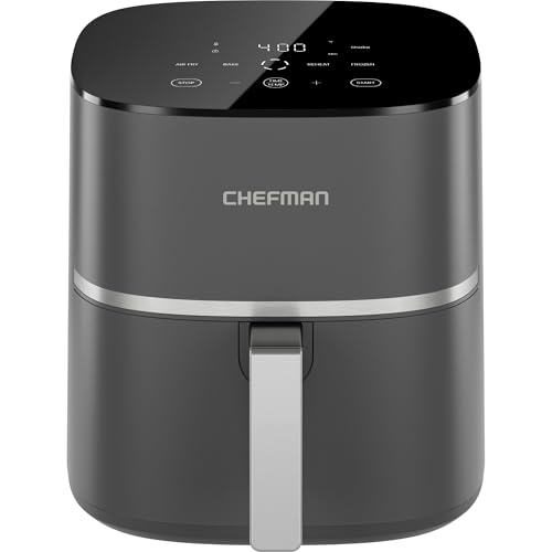 TurboX 4-in-1 Air Fryer, 5-Quart Airfryer for Extra Crispy Chicken, Fries, Wings, and More, Air Fry, Bake, Reheat, and Frozen Functions, Digital Touch Controls, Dishwasher Safe - Gray