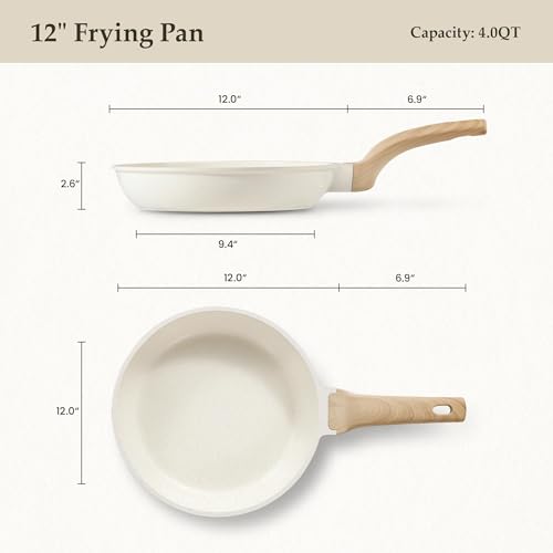 12 Inch Non Stick Frying Pan (Cream White / 12")