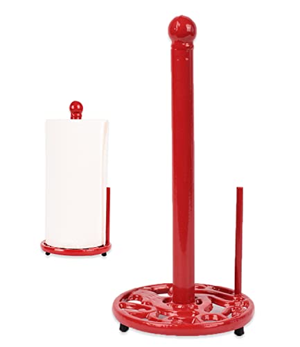 Red Cast Iron Paper Towel Holder for Kitchen Countertop (Red)