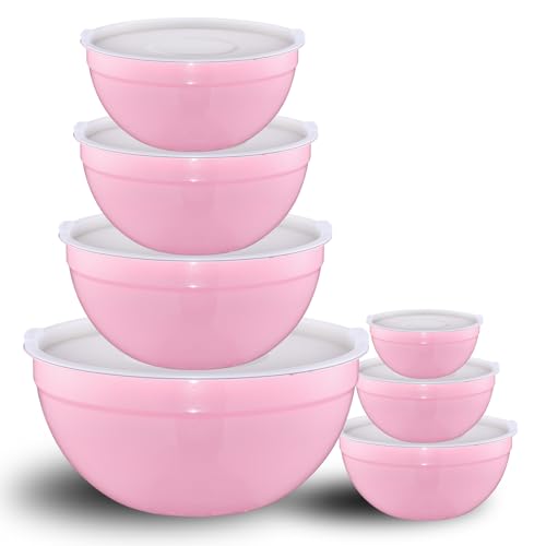Pink Mixing Bowls with Lids Set of 7 (Pink / 7 Sizes)