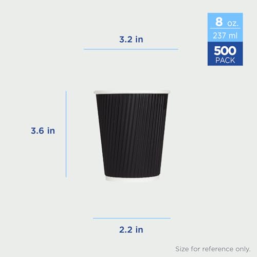 8 oz Ripple Insulated Coffee Cup [500 Count] Black Disposable Paper Hot Cup (8 OZ / Black)