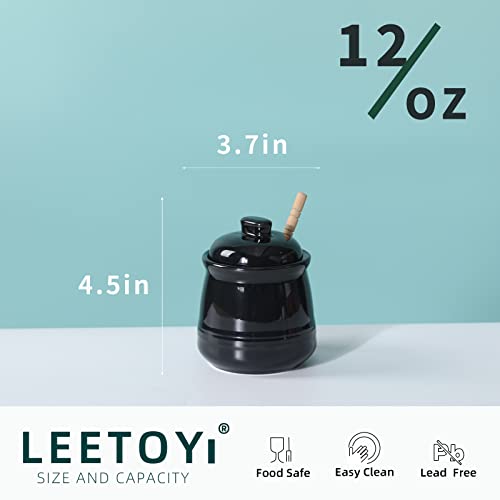 Ceramic Honey Jar with Lid and Dipper (Black)
