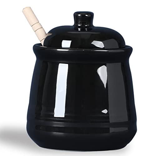 Ceramic Honey Jar with Lid and Dipper (Black)