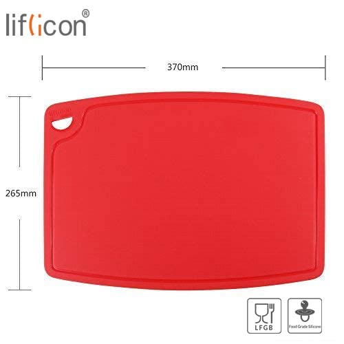 Extra Large Thick Silicone Cutting Boards for Kitchen 14.6'' x 10.43'' Flexible Cutting Chopping Boards (14.6"L x 10.4"W / Red)