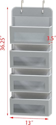 4 Clear Window Pocket Over Door Hanging Organizer (4 Pockets / Gray)