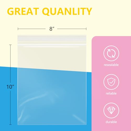 100 Pcs 8" x 10" Plastic Zip Poly Bags (100 Count)