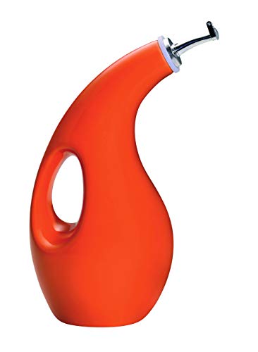 Solid Glaze Ceramics EVOO Olive Oil Bottle Dispenser with Spout (Orange / 24 Ounces)