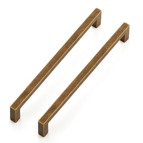 Antique Brass Cabinet Handles Solid Drawer Pulls 6 (Antique Brass / Flat Black 6-1/4'' Hole Center)