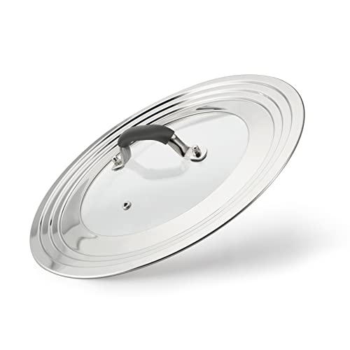 Universal Pans Pots Lid Cover Fit All 8.25 Inch to 12 Inch Pots (Arc-shaped Handle / Black)