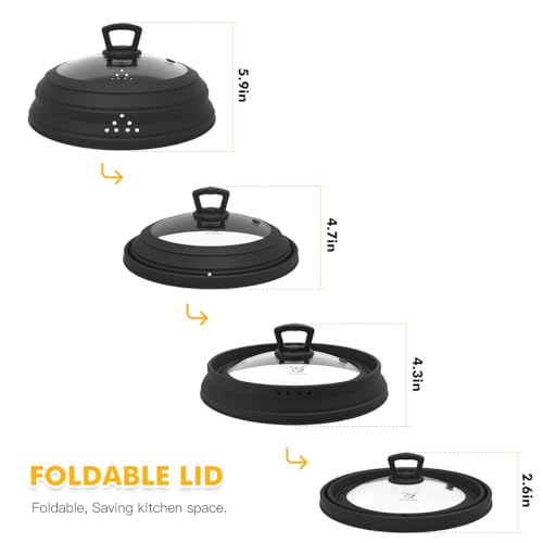 Microwave Splatter Cover Vented Glass Splatter Guard Lid with Collapsible Silicone for Food as Pot Covers 11.8 inch Large 2 Pack (Regular style 11.8 inch / BLACK&GREY 2SET)
