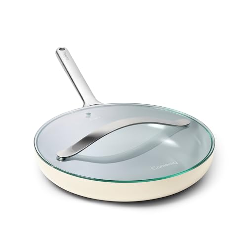12" Non Stick Ceramic Frying Pan with Glass Lid (1x 12 IN / Cream)