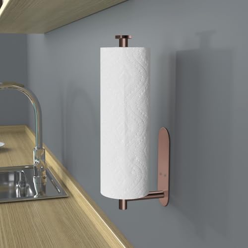 Adhesive Paper Towel Holder Under Cabinet Wall Mount for Kitchen Paper Towel (Rose Gold / 1 Pack)