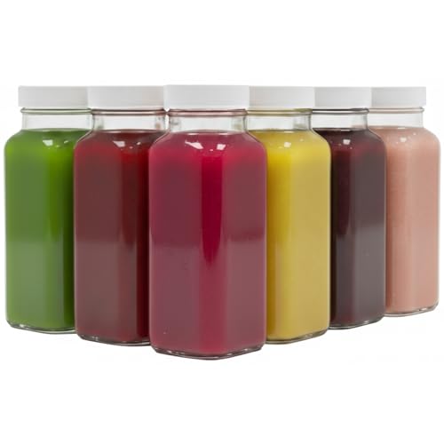 8oz Square Glass Juice Shot Bottle with Lid (8oz / 6 Pack)