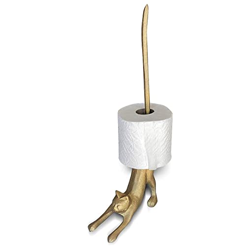 Gold Cat Paper Towel Holder & Metal Toilet Paper Holder Stand (Gold Cat)