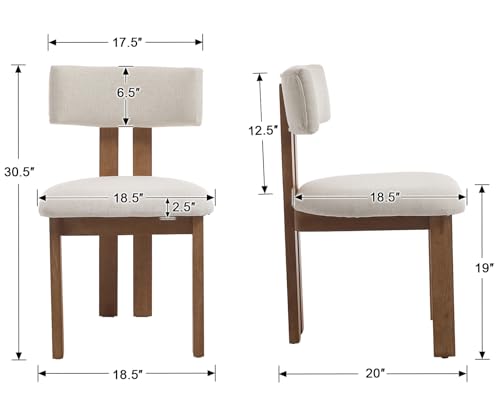 Linen Dining Chairs Set of 6 Modern Farmhouse Kitchen Chairs with Open Low Back Upholstered Wood Side Chairs for Dining Room (6 Count)