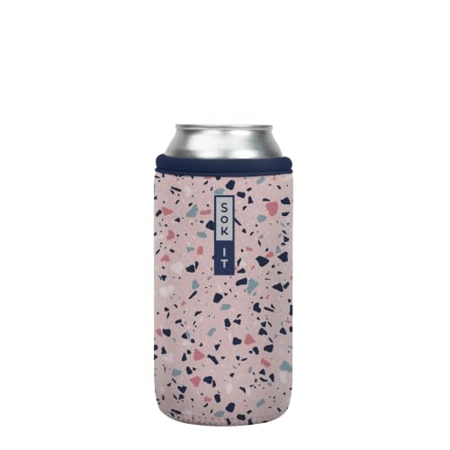 CanSok Sleeve for Beer & Soda Insulated Neoprene Cover (Pink Terrazzo / 16oz Can Sleeve)