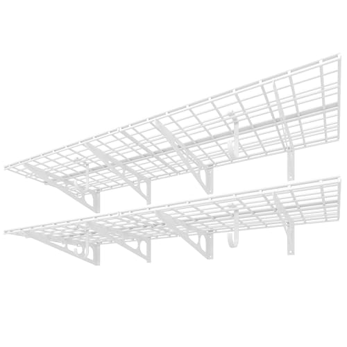 2 Pack 2x6ft Garage Shelving with Hooks (2 pack-2x6 ft_4 hooks / White)