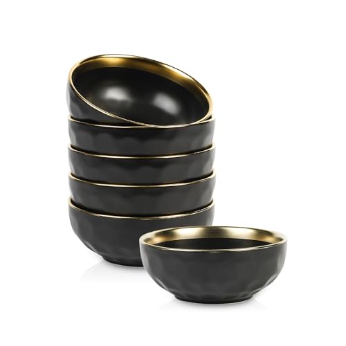 Ceramic Salad Bowls Set for Kitchen (Black with Golden)