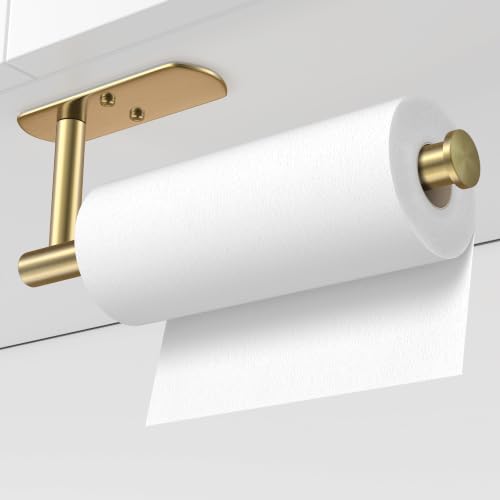 Adhesive Paper Towel Holder Under Cabinet Wall Mount for Kitchen Paper Towel (Gold / 2 Pack)