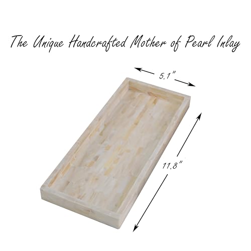 Set of 2 Mother of Pearl Bathroom Tray for Counter (White Tile)
