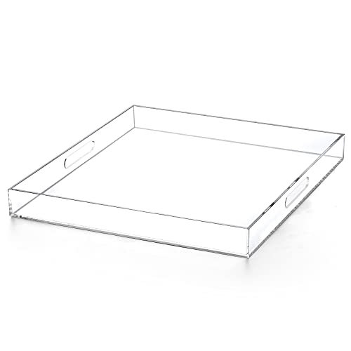 Extra Large Clear Modern Acrylic Ottoman Tray with Cutout Handles 22x22 Inch Over