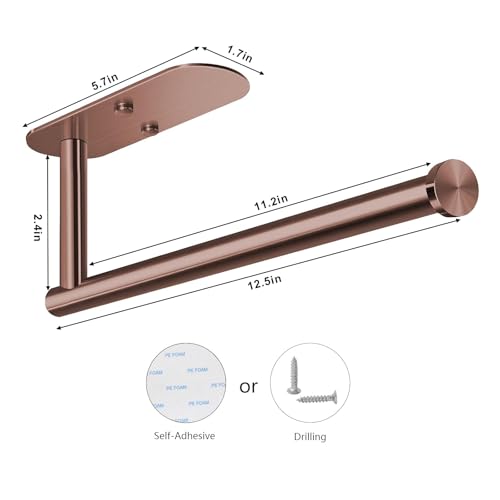 Adhesive Paper Towel Holder Under Cabinet Wall Mount for Kitchen Paper Towel (Rose Gold / 2 Pack)