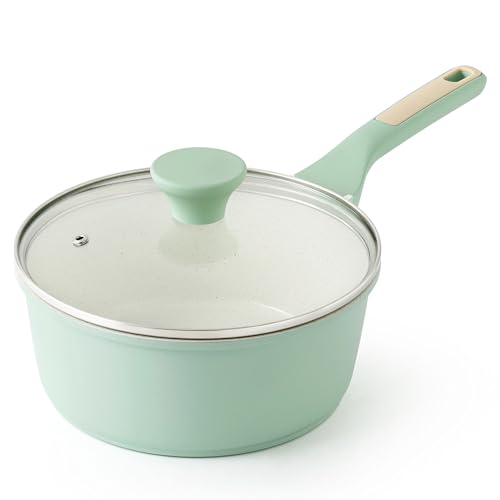Ceramic Nonstick Saucepan with Lid 2.0QT (Mint Green / 2 Quarts)