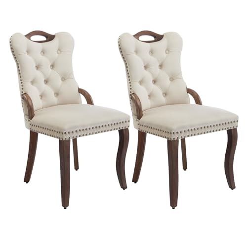 Beige Velvet Upholstered Dining Chairs Set of 2 (Warm Beige)