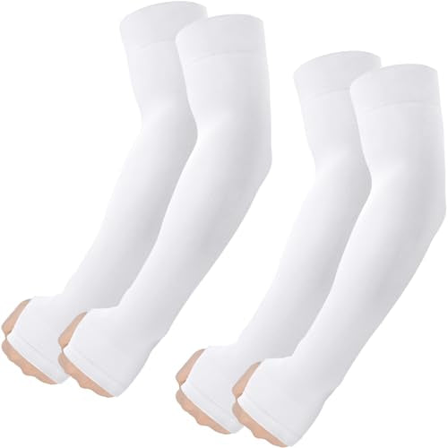 Arm Sleeves with Thumb Hole (2 Pairs - White)