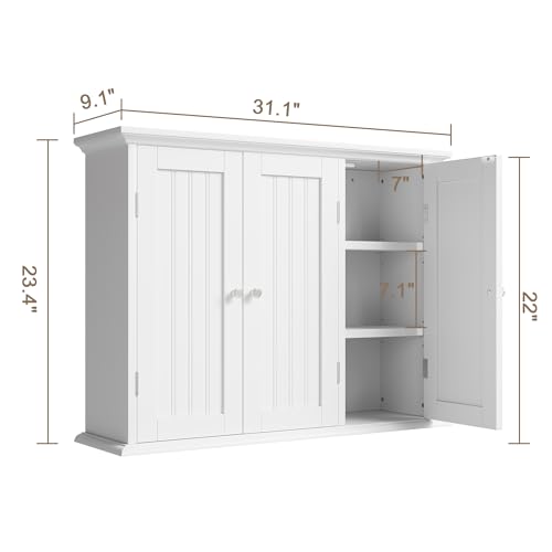 Laundry Cabinet with 3 Doors and Adjustable Shelves (White / 9.06"D x 31.1"W x 23.4"H)