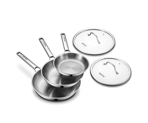 Stainless Steel Frying Pan Set with Lids 8"&10"&12"