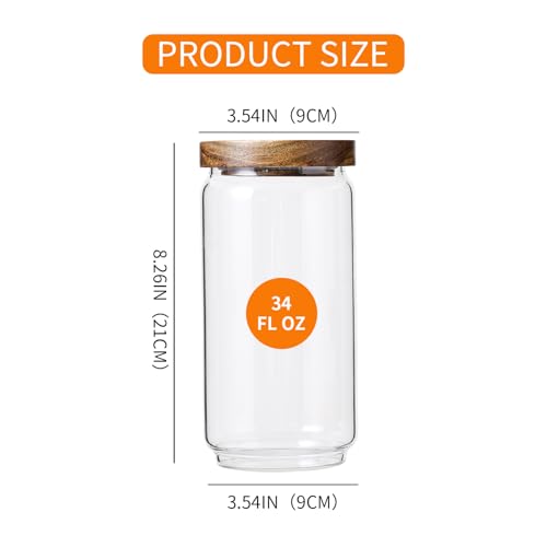 3 Pack Glass Jars with Acacia Wooden Lids (34 OZ SET OF 3)